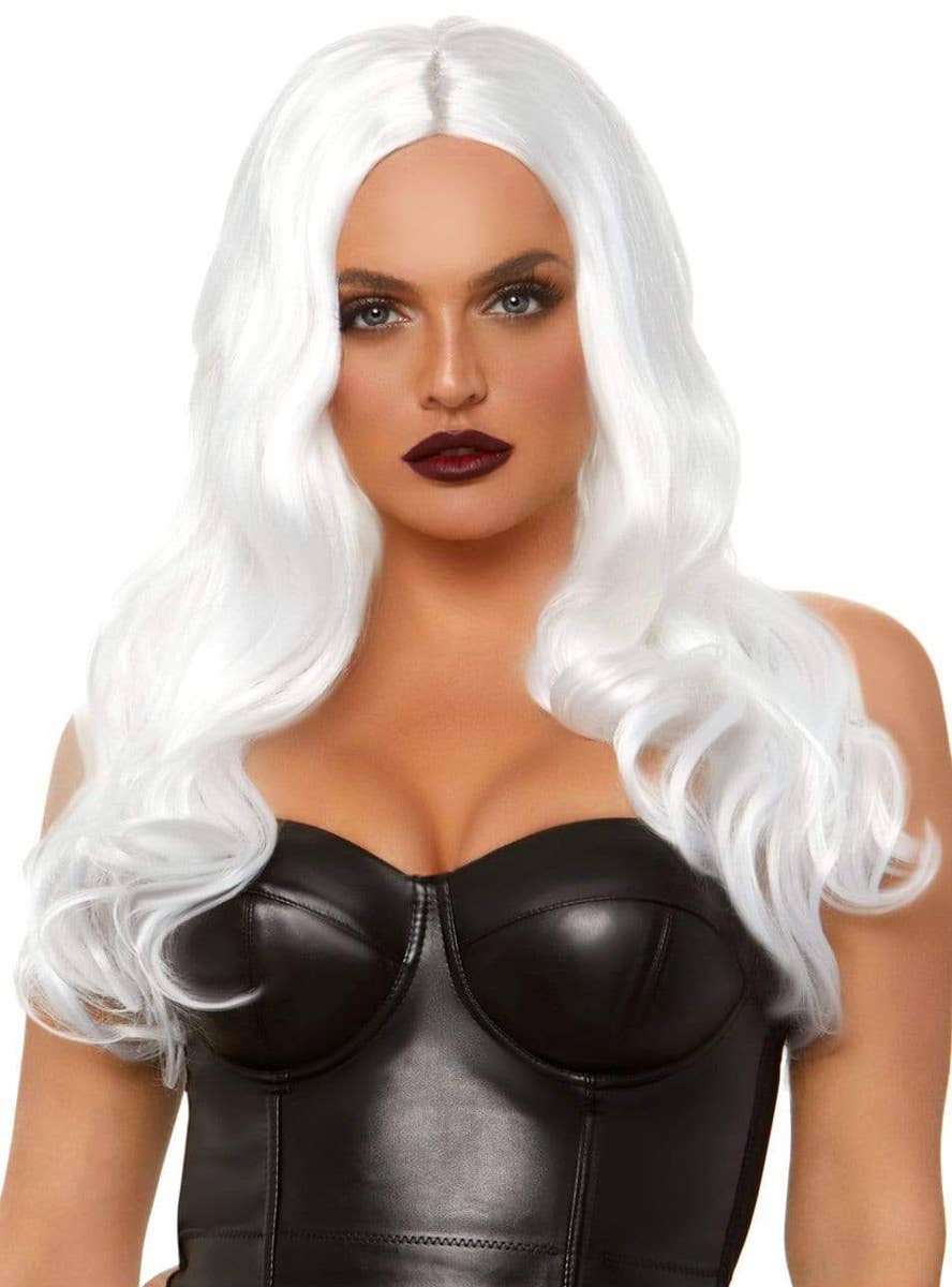 Bewitching Women's Long White Wavy Wig Front Image