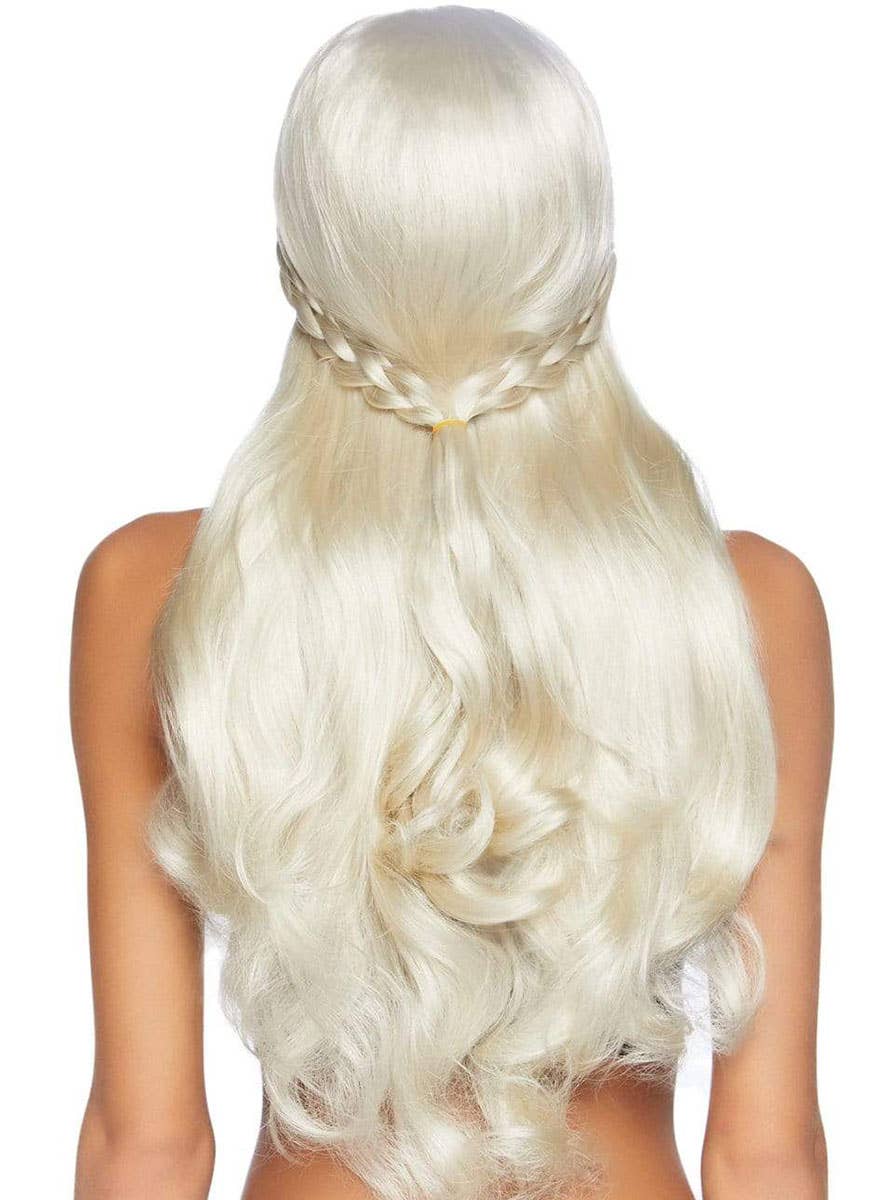 Womens Long Blonde Wavy Medieval Game Of Thrones Braided Costume Wig Alt Back Image