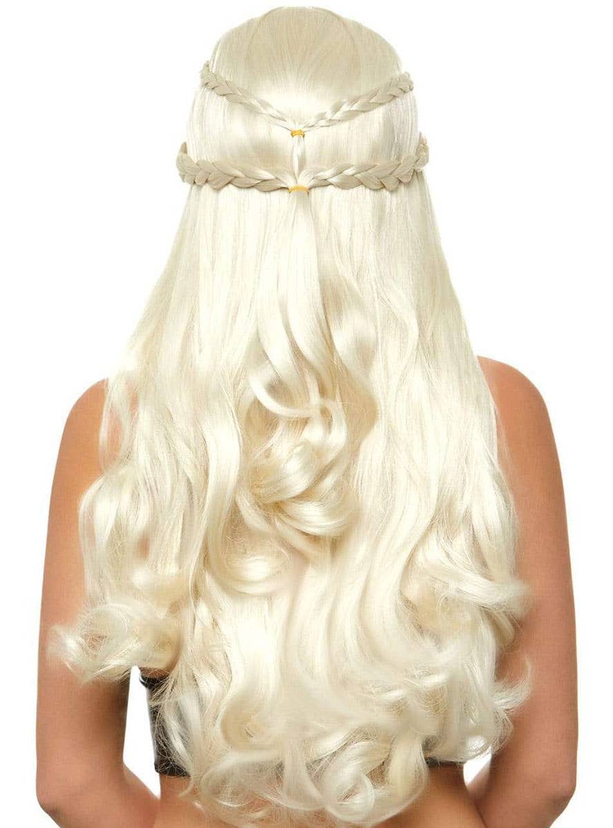 Womens Long Blonde Wavy Medieval Game Of Thrones Braided Costume Wig Main Back Image