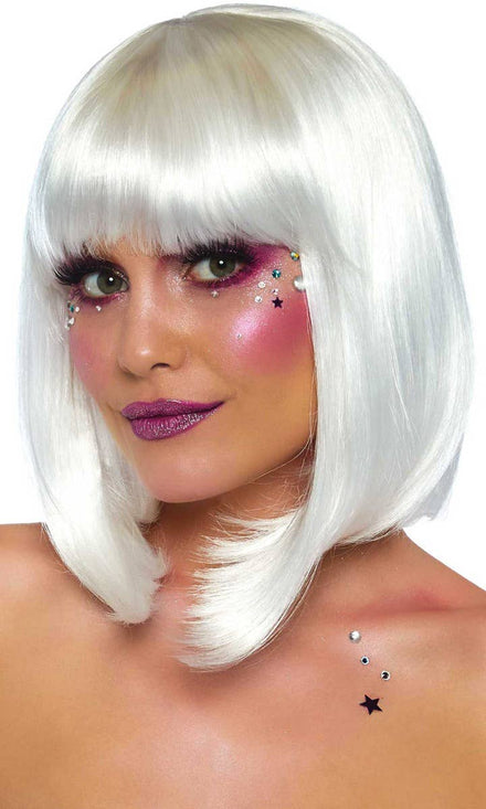 Deluxe Pearl White Natural Bob Womens Costume Wig - Main Image