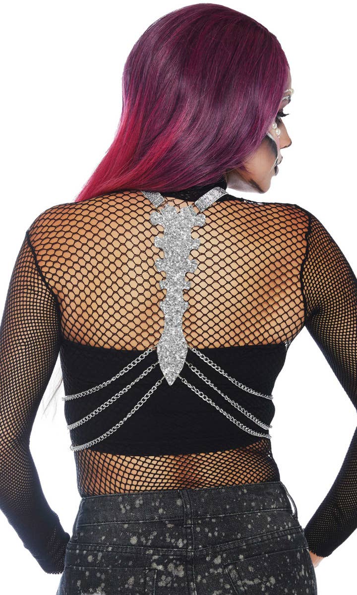 Glitter Bone Silver Body Harness Halloween Costume Accessory Back Image