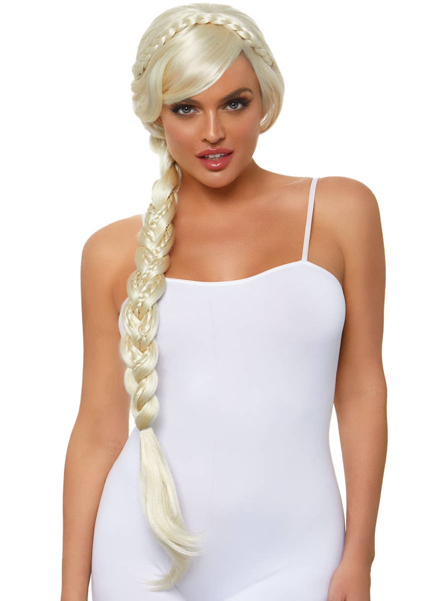 Women's Long Blonde Dual Braid Ponytail Costume Wig View 1