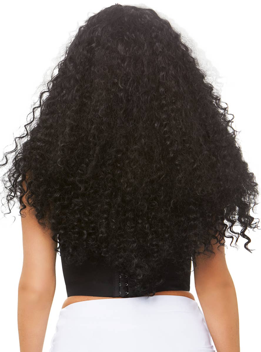 Women's Long Curly Black and White Streak Costume Wig Back View