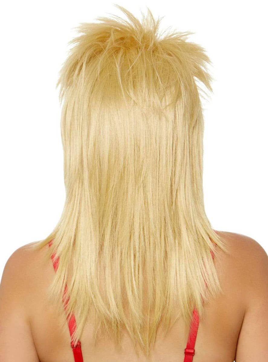 Unisex Adult's Classic Blonde 80's Rock Star Mullet Costume Wig Back Image