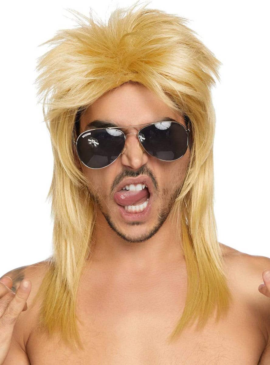 Unisex Adult's Classic Blonde 80's Rock Star Mullet Costume Wig Alternate Image