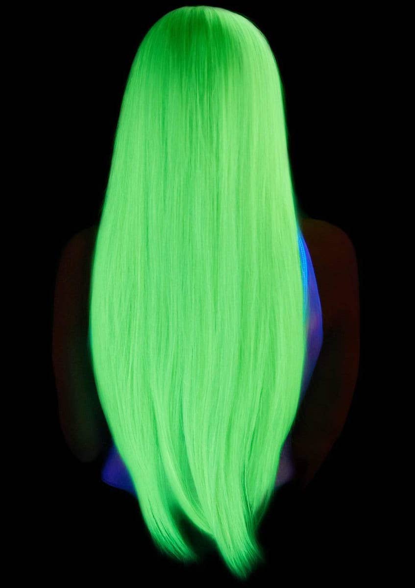 Women's Long Straight 83cm UV Reative Neon Green Costume Wig Alternative Image 2