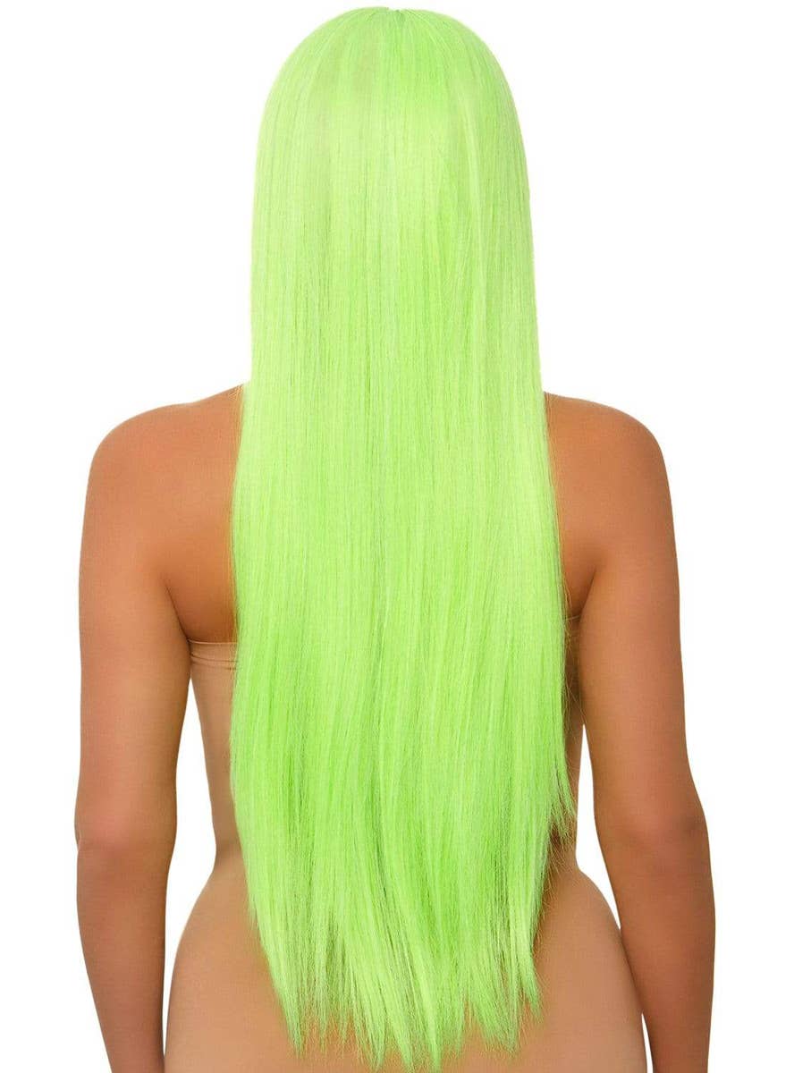 Women's Long Straight 83cm UV Reative Neon Green Costume Wig Back Image