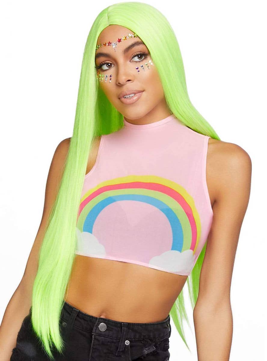 Women's Long Straight 83cm UV Reative Neon Green Costume Wig Alternative Image