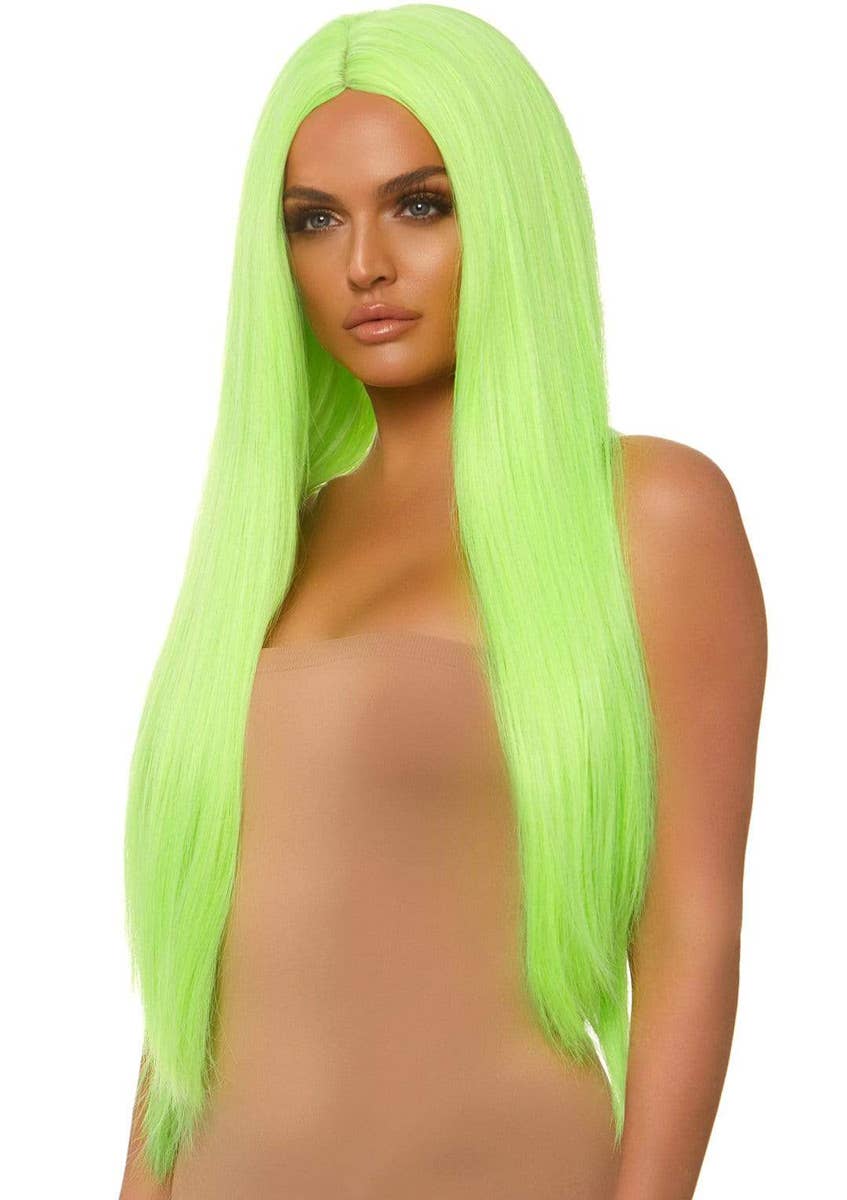 Women's Long Straight 83cm UV Reative Neon Green Costume Wig Main Image
