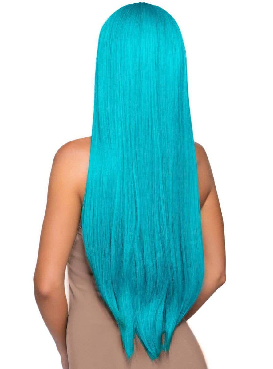 Long Straight Turquoise Blue Women's Costume Wig with Centre Part - Back Image