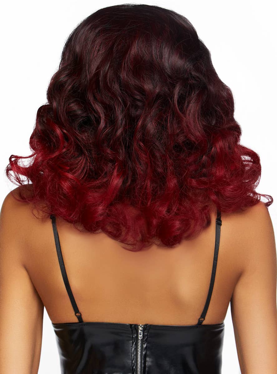 Women's Curly Burgundy Ombre Bob Style Costume Wig Back Image 1