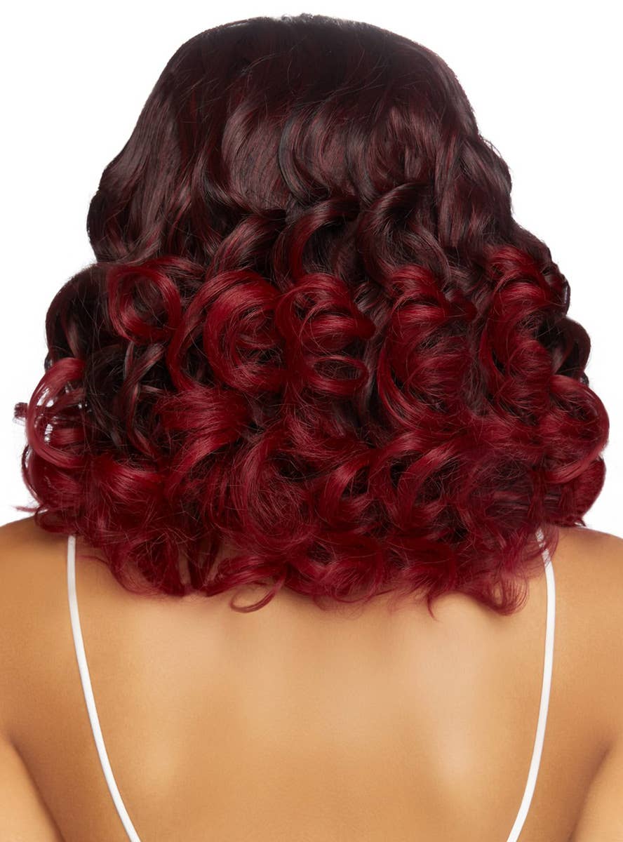 Women's Curly Burgundy Ombre Bob Style Costume Wig Back Image 2