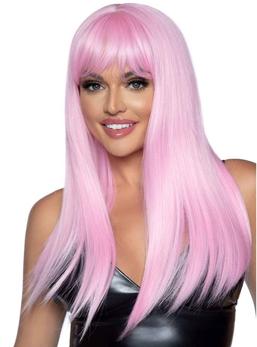 Cute Straight Light Pink Women's Costume Wig with Fringe - Front Image