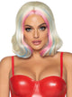 Short Blonde Harley Quinn Women's Costume Wig with Pink and Blue Streaks - Front Image