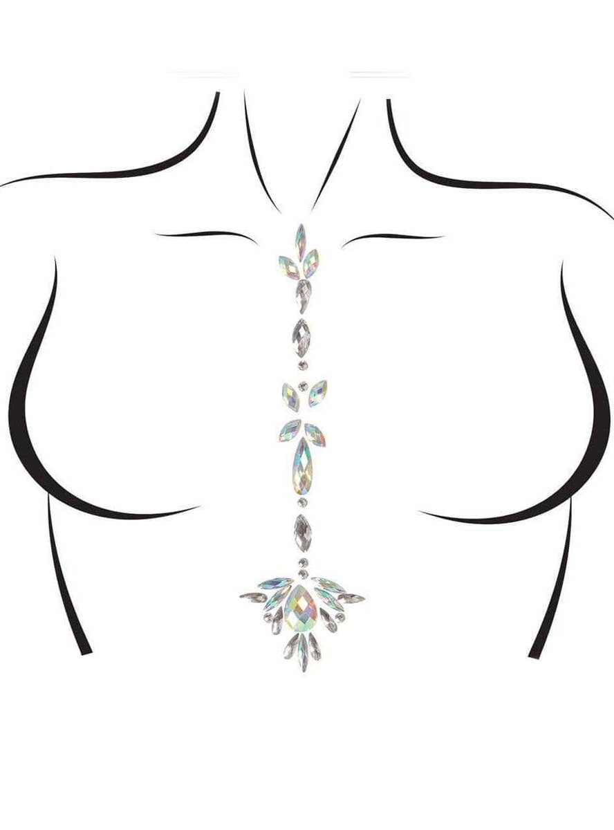 White Iridescent Middle Chest Body Jewels - Alternate Image