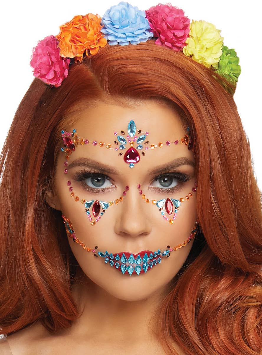 Day of the Dead Sugar Skull Face Jewels - Main Image