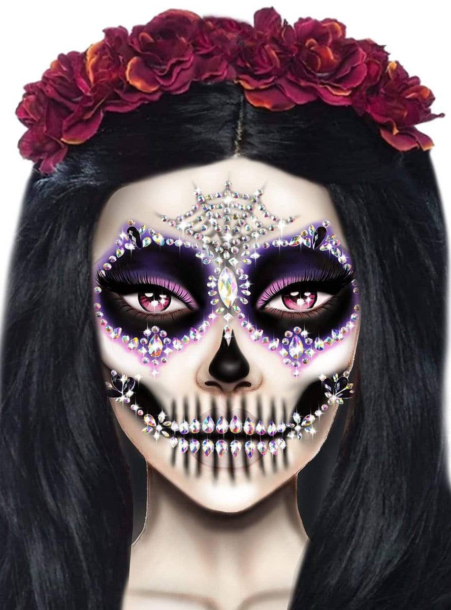 Day of the Dead Self Adhesive Face and Mouth Gems - Example Image