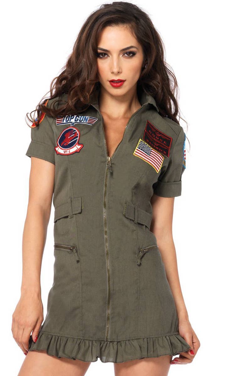 Womens Sexy Top Gun Flight Dress 80s Movie Costume Close Up Image