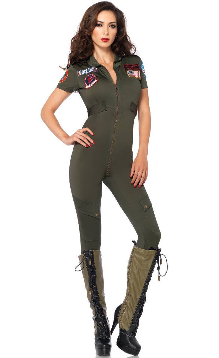 Women's Top Gun Green Flight Jumpsuit Main Image