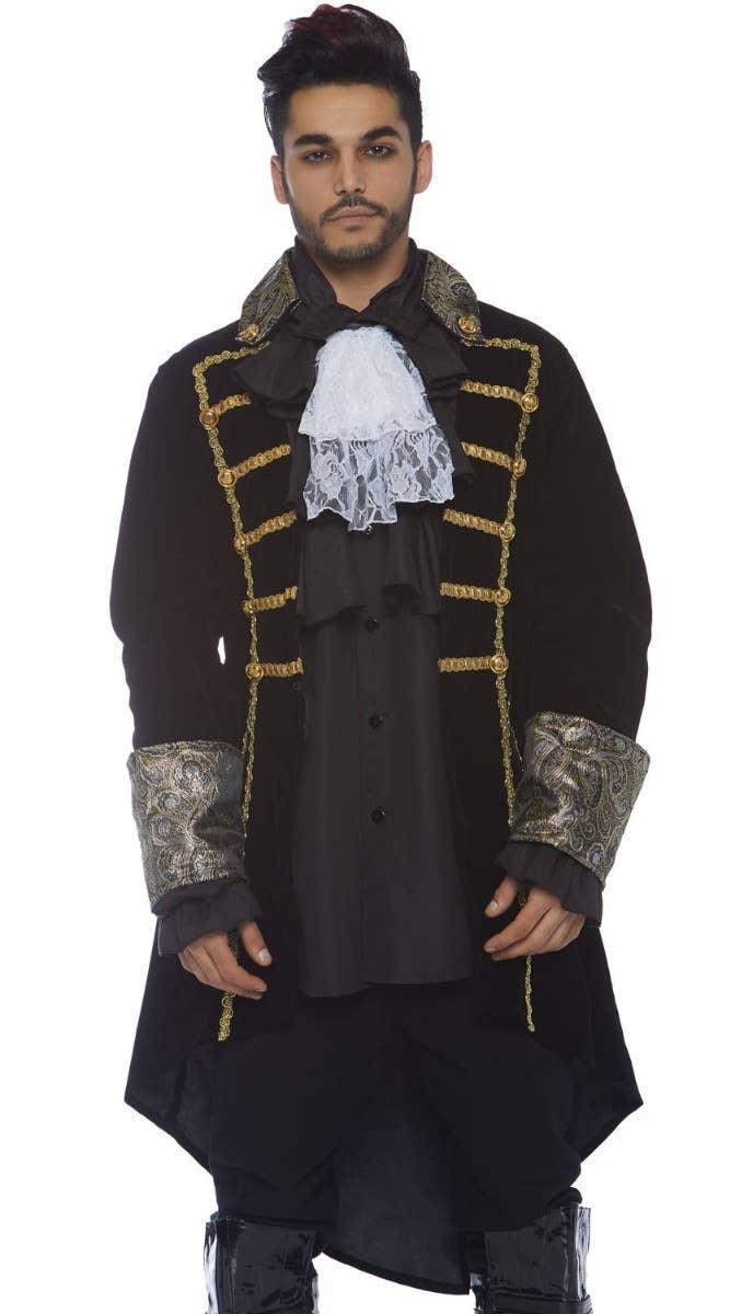 Men's Black Victorian Vampire Ruffled Halloween Costume Shirt Alternative Image