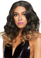 Women's 18 Inch Short Curly Brown to Blonde Ombre Costume Wig Front Image