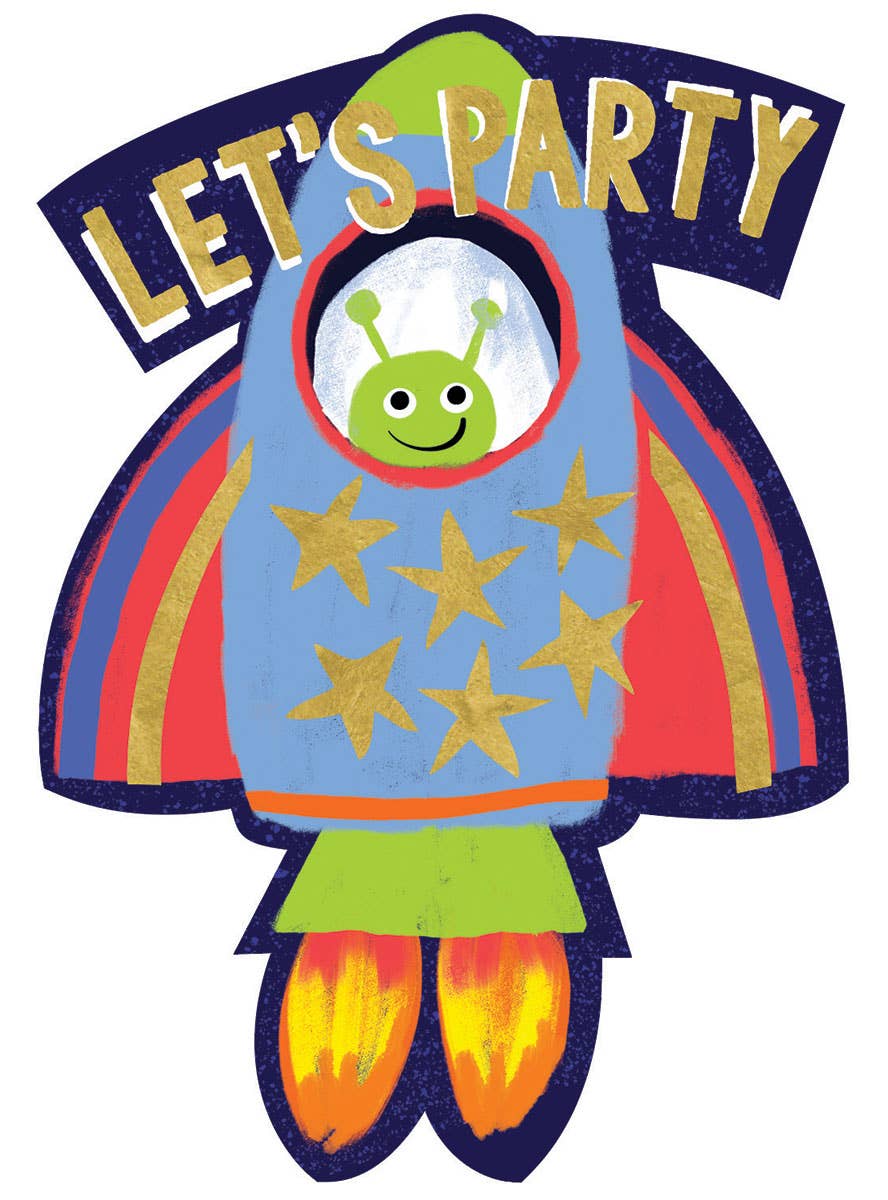 Image of Space Rocket Let's Party 8 Pack Party Invites