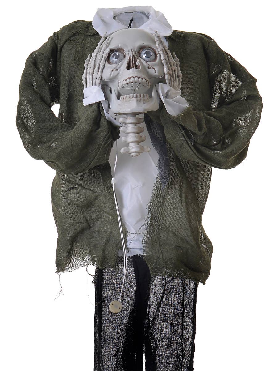 Light Up Animated Decapitated Skeleton with Head in Hand Halloween Decoration - Close Image