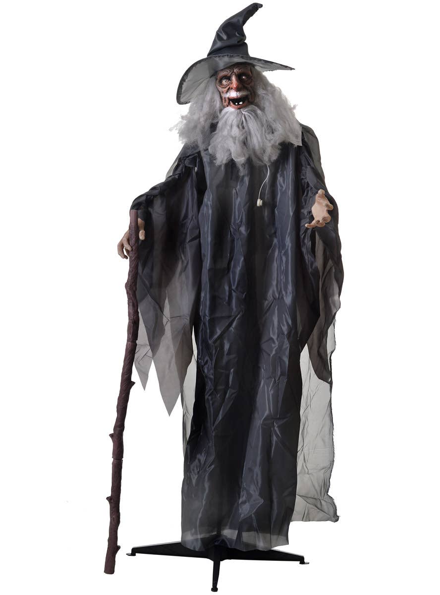 Animated Life Size Grey Wizard Halloween Decoration with Lights and Sounds - Main Image