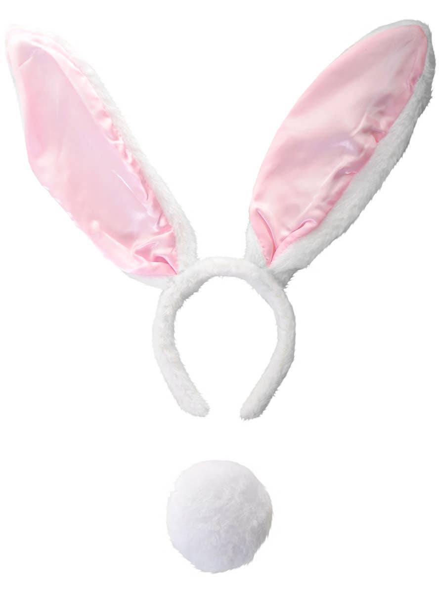 Image of Light Pink and White Bunny Ears and Tail Set - Alternate Image