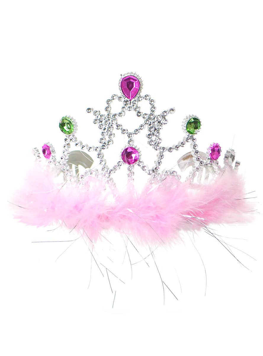 Image of Fluffy Light Pink Feather Princess Costume Tiara - Main Image