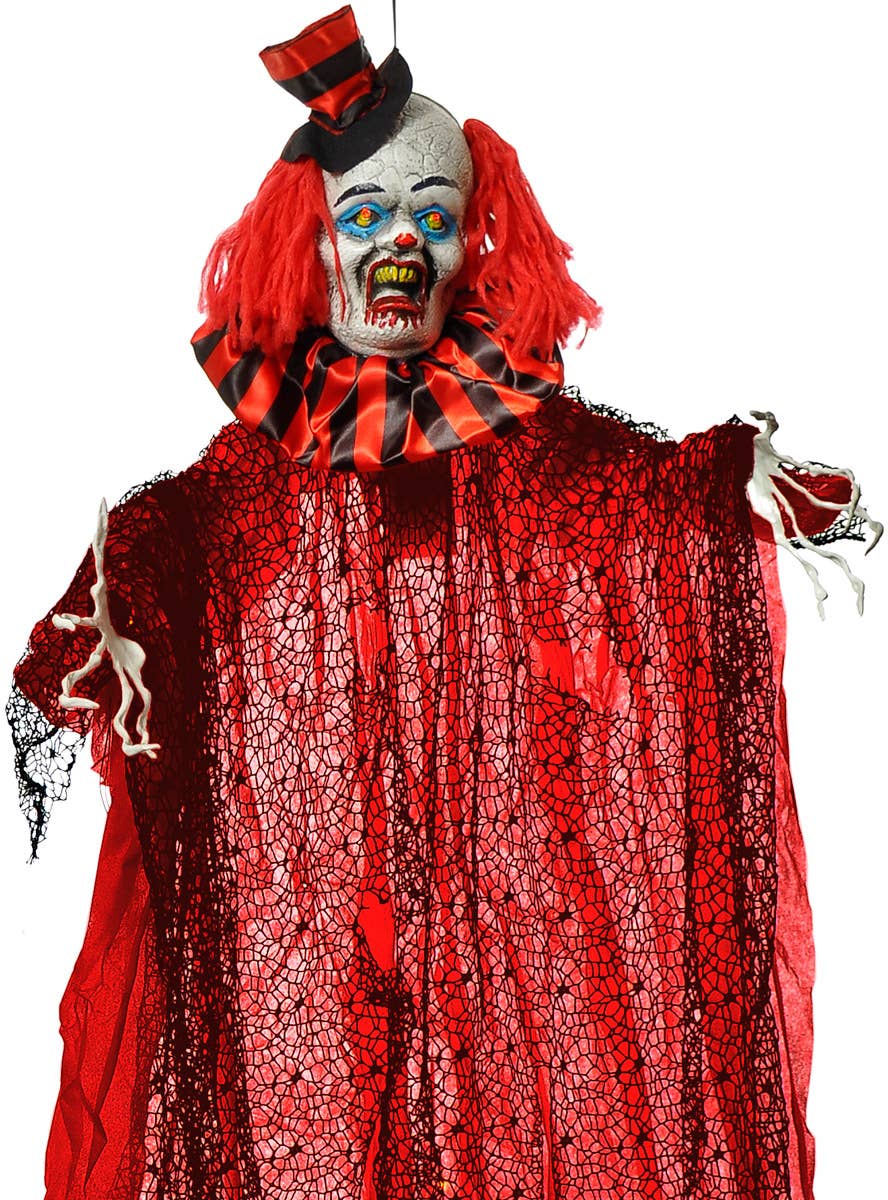 Image of Freak Show Scary Clown Hanging Halloween Decoration with Lights - Close Image