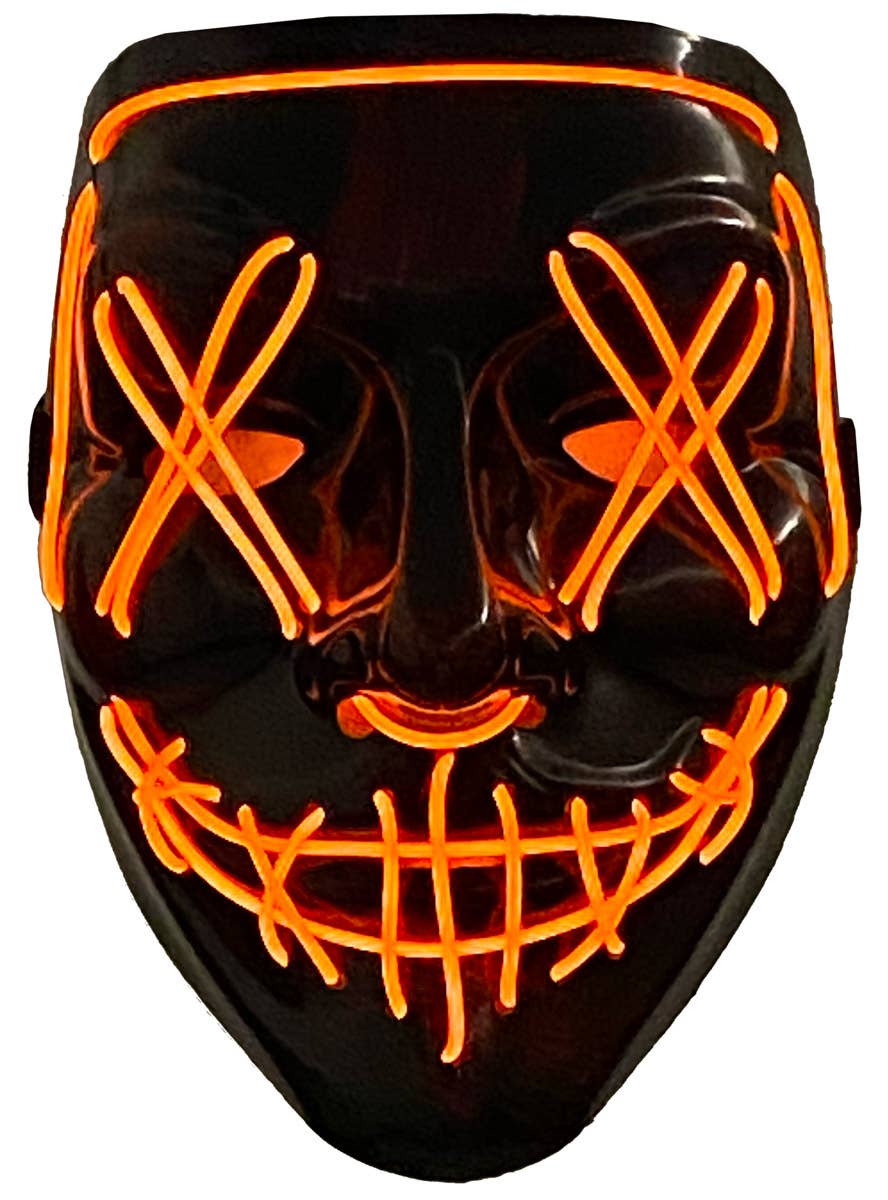 Image of Light Up Neon Orange Purge Mask Halloween Accessory - Light On