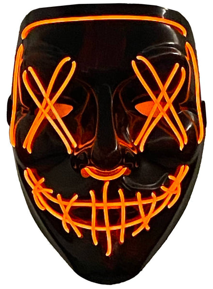 Image of Light Up Neon Orange Purge Mask Halloween Accessory - Light On