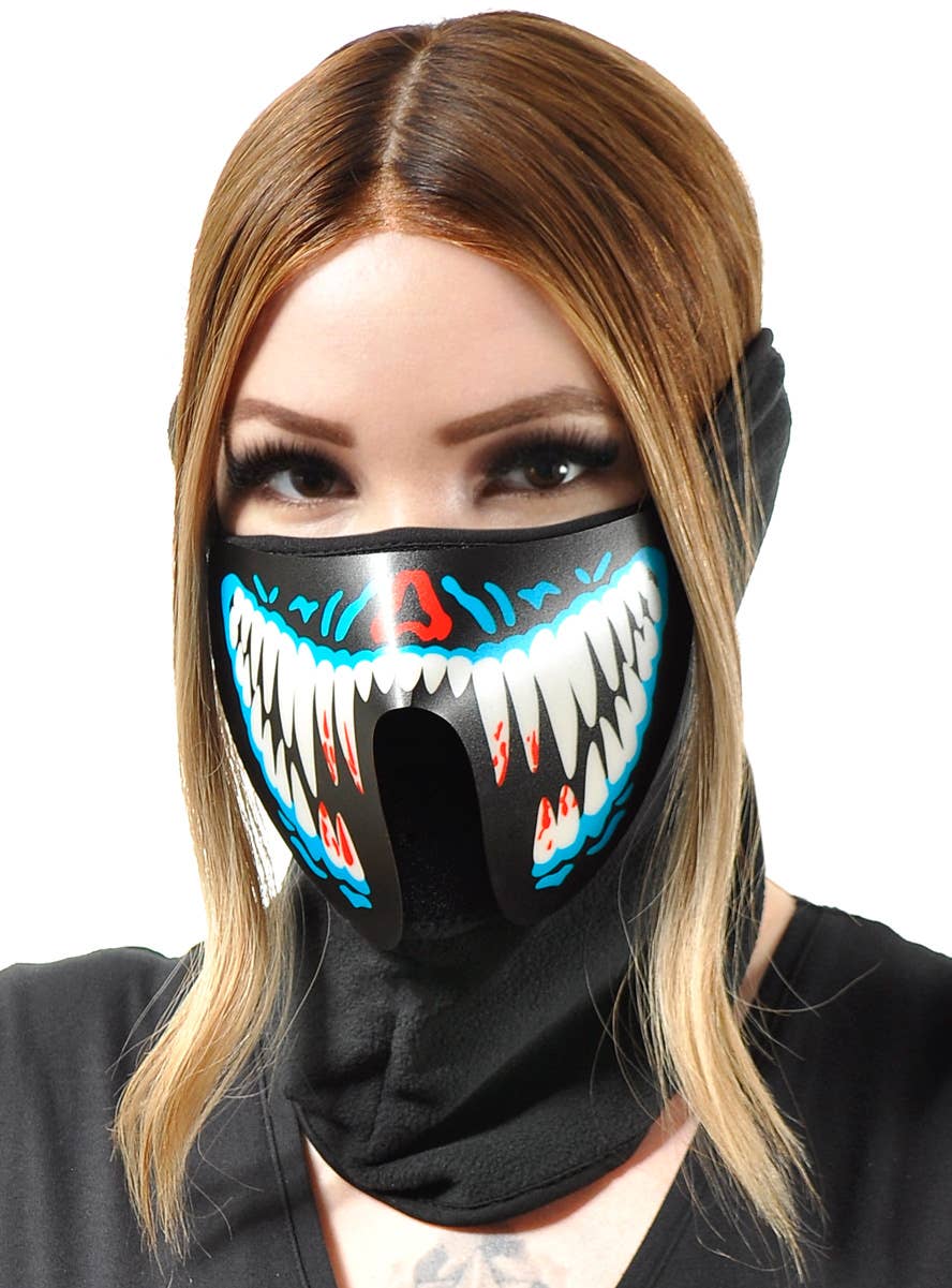 Image of Sound Activated Bloody Blue Teeth Light Up Mask - Main Image