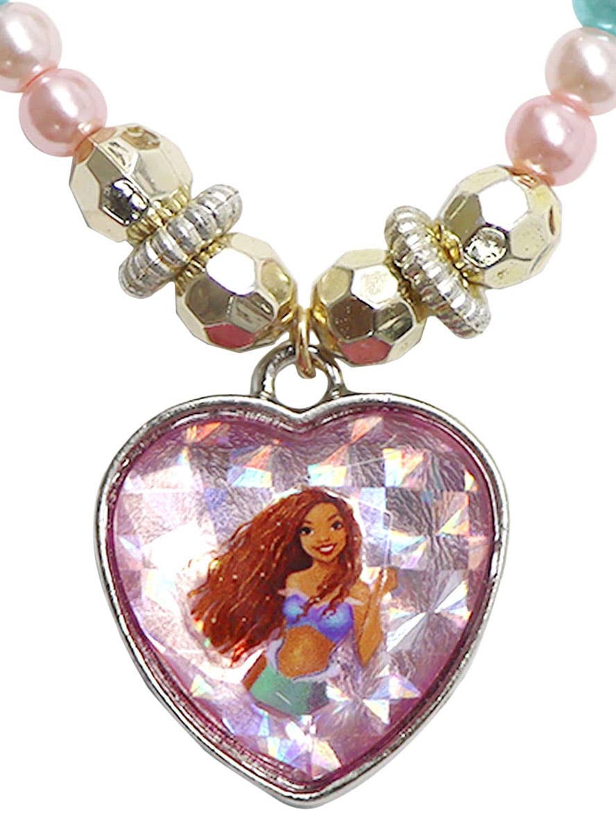 Image of Little Mermaid Movie Girls Beaded Necklace and Bracelet Set - Close Up Image