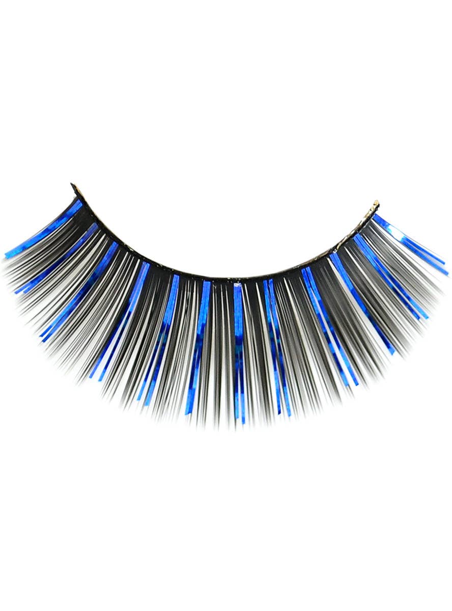 Image of Long Black and Blue Tinsel False Eyelashes - Close Image