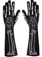 Image of Long Black Day of the Dead Skeleton Costume Gloves