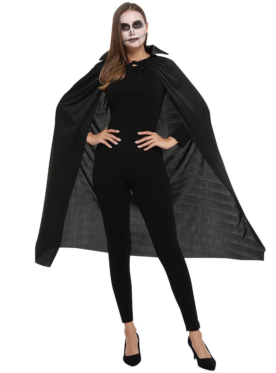 Mid-Length Black Halloween Cape with Collar