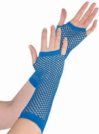 Image of Long Blue Fishnet Fingerless Costume Gloves