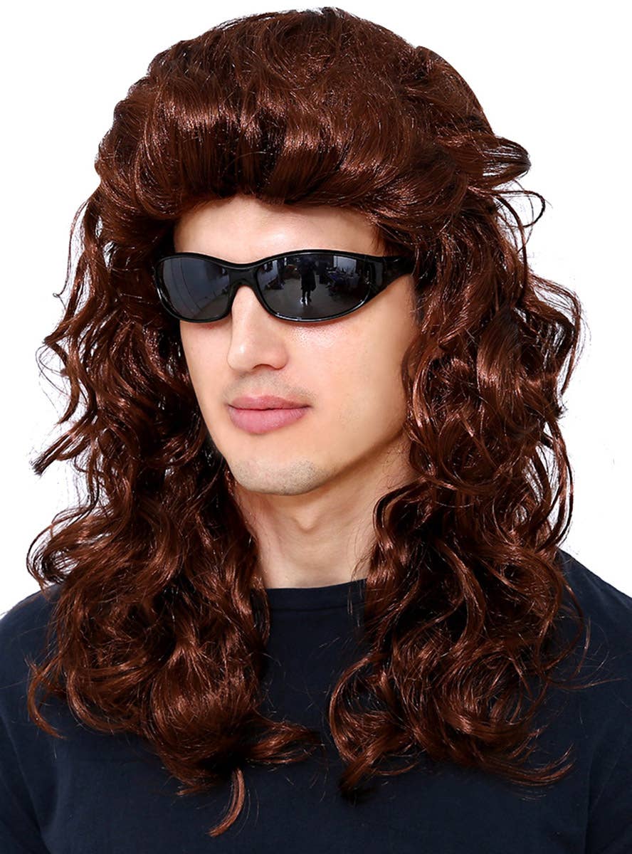 Image of Long Curly Brown Men's 1980s Costume Wig