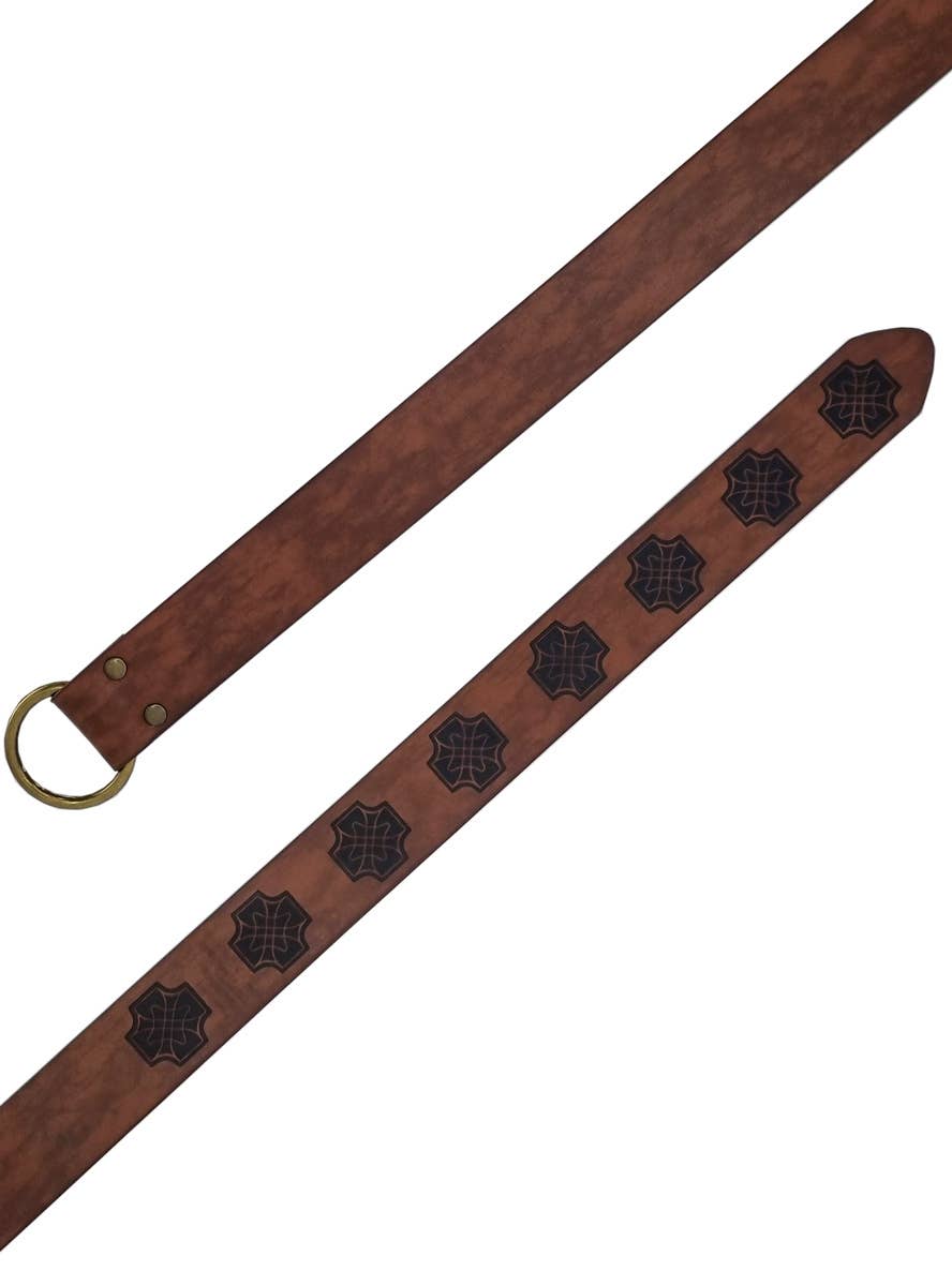 Image of Deluxe Long Brown Leather Look Celtic Costume Belt - Close Image