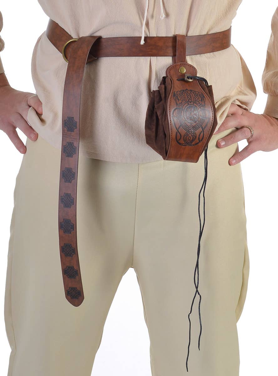 Image of Deluxe Long Brown Leather Look Celtic Costume Belt - Main Image