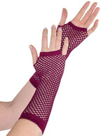 Image of Long Burgundy Fishnet Fingerless Costume Gloves