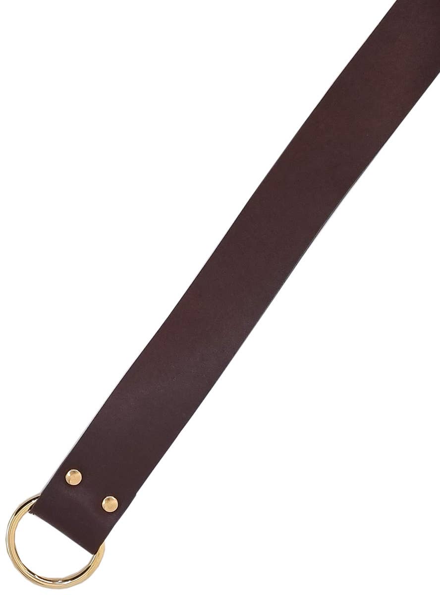 Image of Long Dark Brown Leather Look Medieval Costume Belt - Close Image