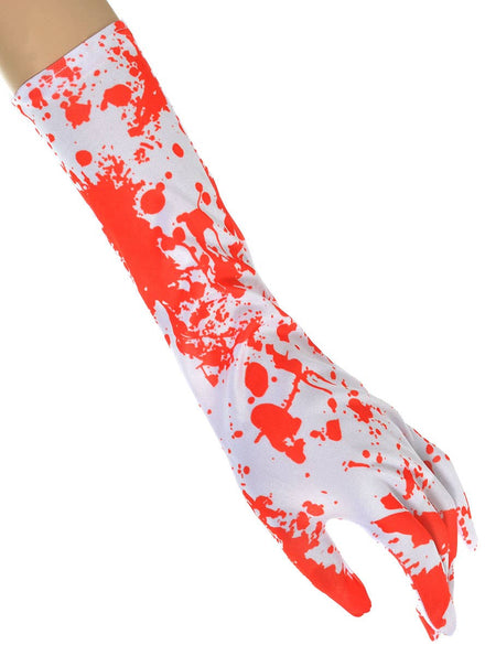 Image of Elbow Length Blood Splattered Halloween Costume Gloves