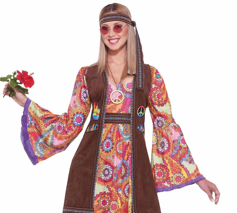 Women's 70's Hippie Fancy Dress Costume Close Up