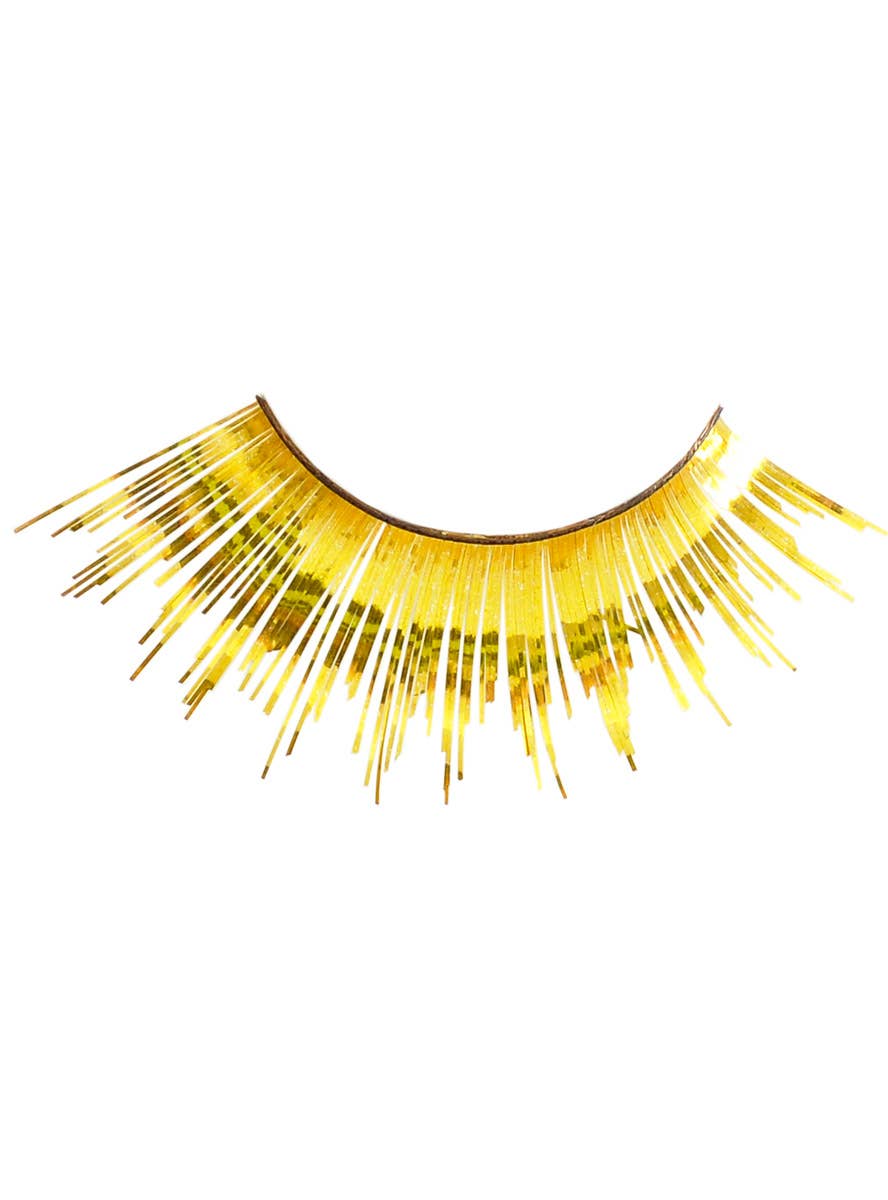 Image of Long Metallic Gold Tinsel False Eyelashes - Close Image