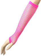 Image of Long Neon Pink 80s Fishnet Costume Gloves