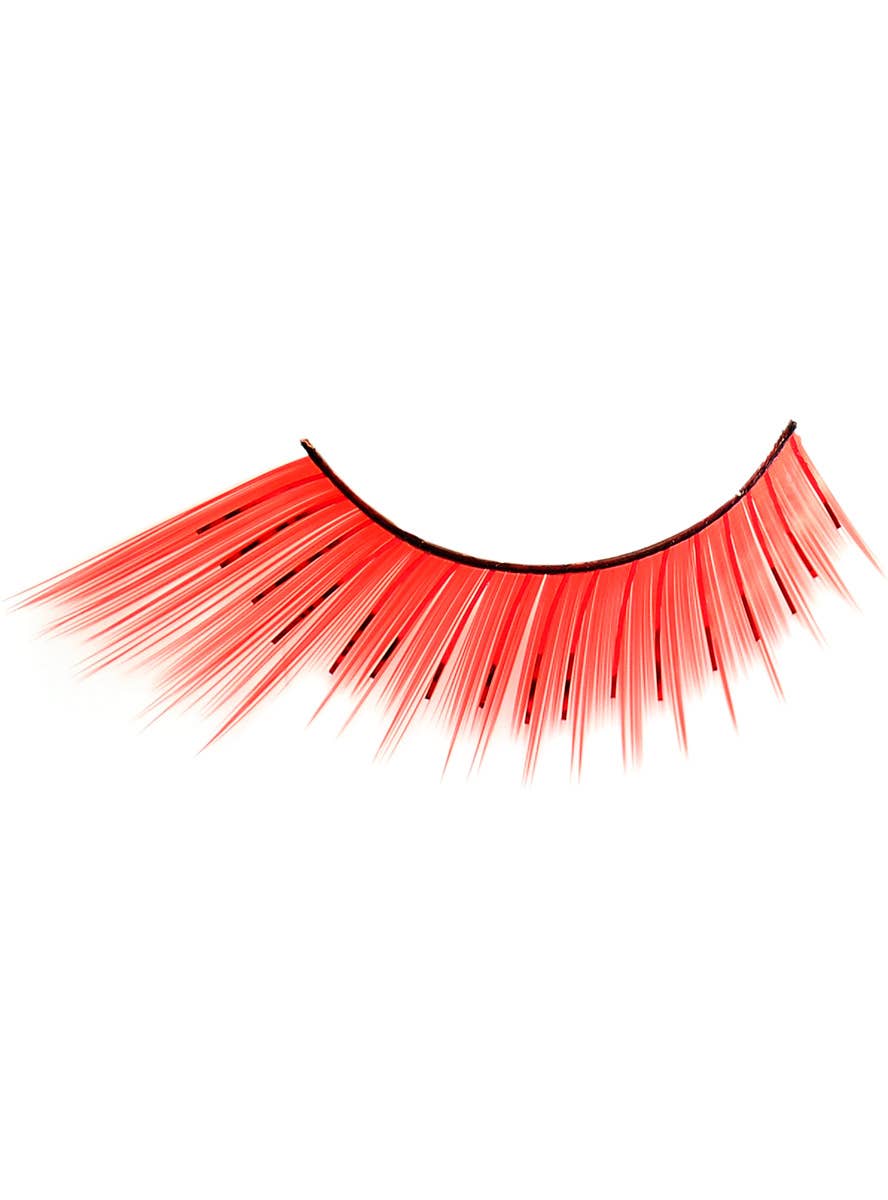 Image of Winged Red False Eyelashes with Tinsel Highlights - Close Image