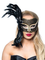 Women's Gold Side Feather Masquerade Mask Main Image